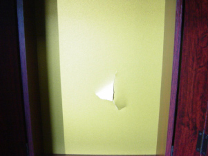 薄い背板部分を掴んで破れてしまった。